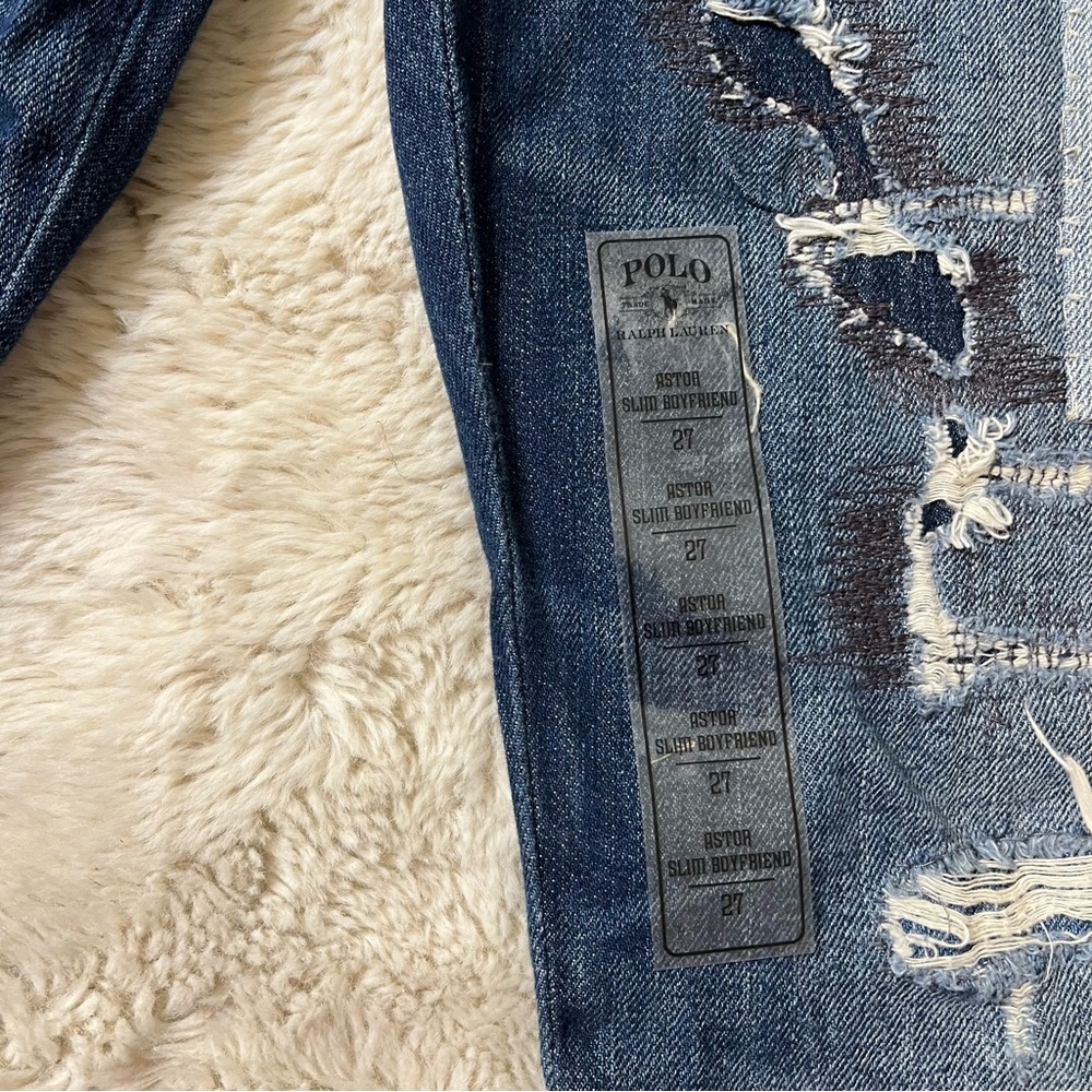 Polo Ralph Lauren Women's Astor Slim Boyfriend Jeans Size 27 Patchwork Distress - Picture 3 of 8
